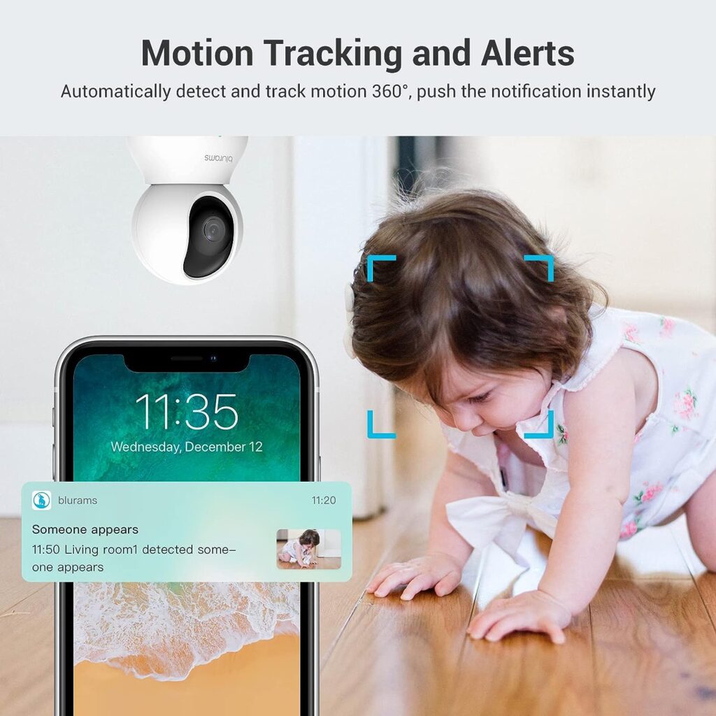 blurams Security Camera, 2K Indoor Camera 360-degree Pet Camera for Home Security w/Motion Tracking, Phone App, 2-Way Audio, IR Night Vision, Siren, Works with Alexa  Google Assistant