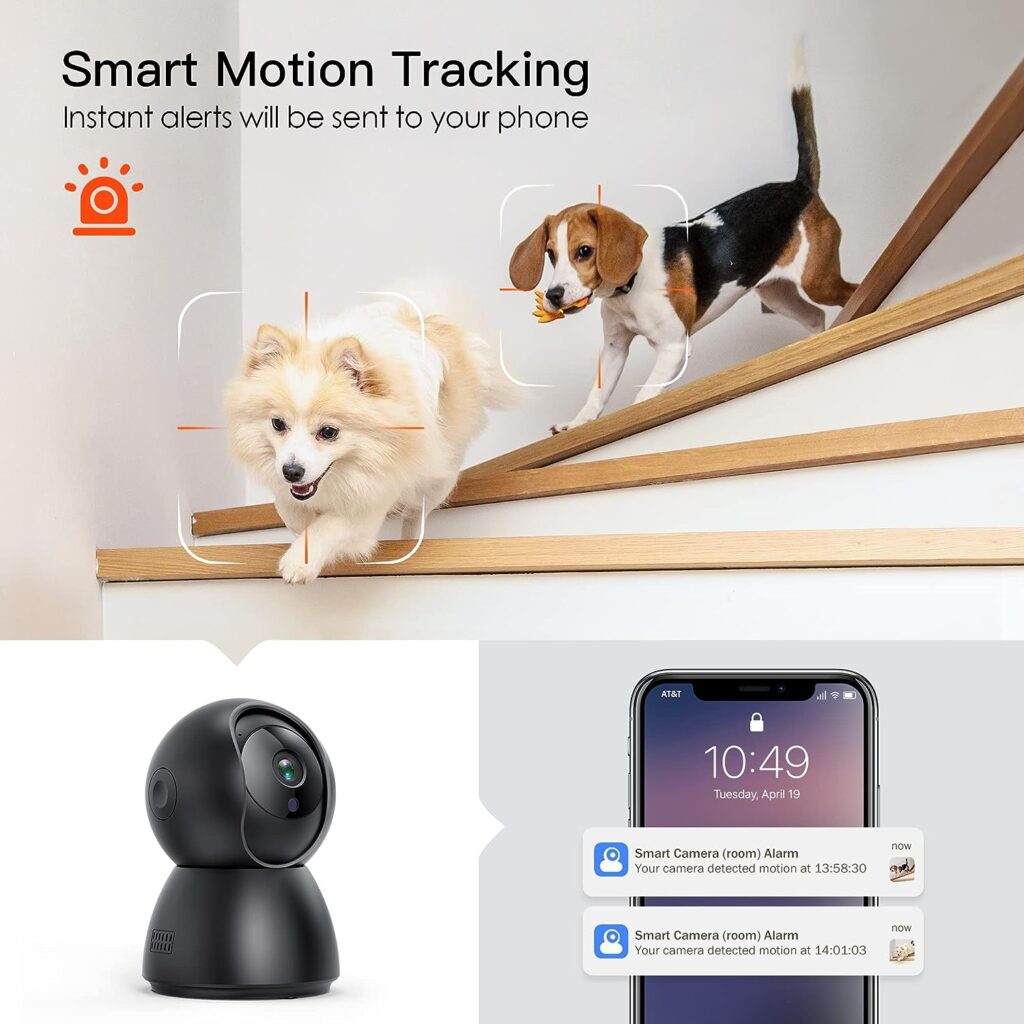 Menggood Indoor Security Camera with SD Card, 2.5K HD Pan/Tilt Pet Camera, 2.4/5GHz WiFi Camera Motion Detection,Two-Way Audio,Night Vision Home Security Cameras Works with Alexa, No Monthly Fee-Black