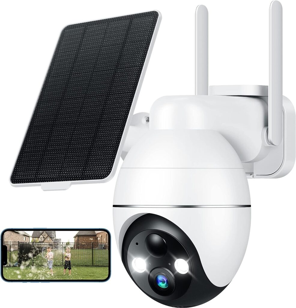 Recacam Solar Security Cameras Wireless Outdoor, 2K 355° PTZ Outdoor Camera Wireless, 2.4G Wi-Fi Cameras for Home Security with PIR, 2-Way Talk, IP65, 4dbi, Spotlight/Siren, Color Night Vision