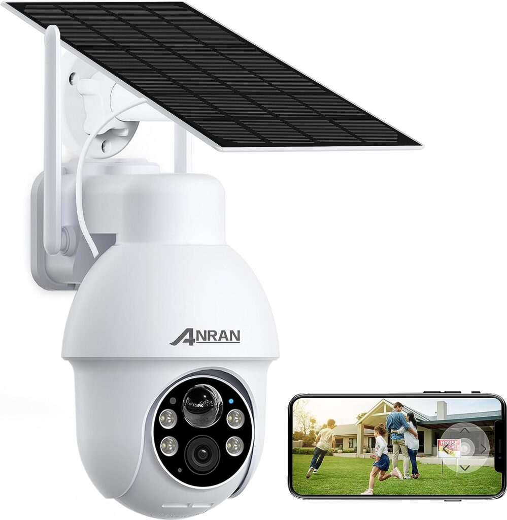 ANRAN 2K Security Camera Wireless Outdoor with 360° View, Solar Outdoor Camera with Smart Siren, Spotlights, 2K Color Night Vision, AI Human Detection, 2-Way Talk, Compatible with Alexa, Q3 White