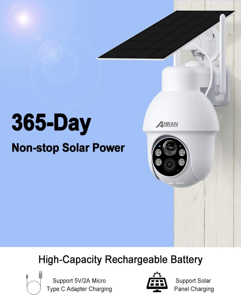 ANRAN 2K Security Camera Wireless Outdoor with 360° View, Solar Outdoor Camera with Smart Siren, Spotlights, 2K Color Night Vision, AI Human Detection, 2-Way Talk, Compatible with Alexa, Q3 White