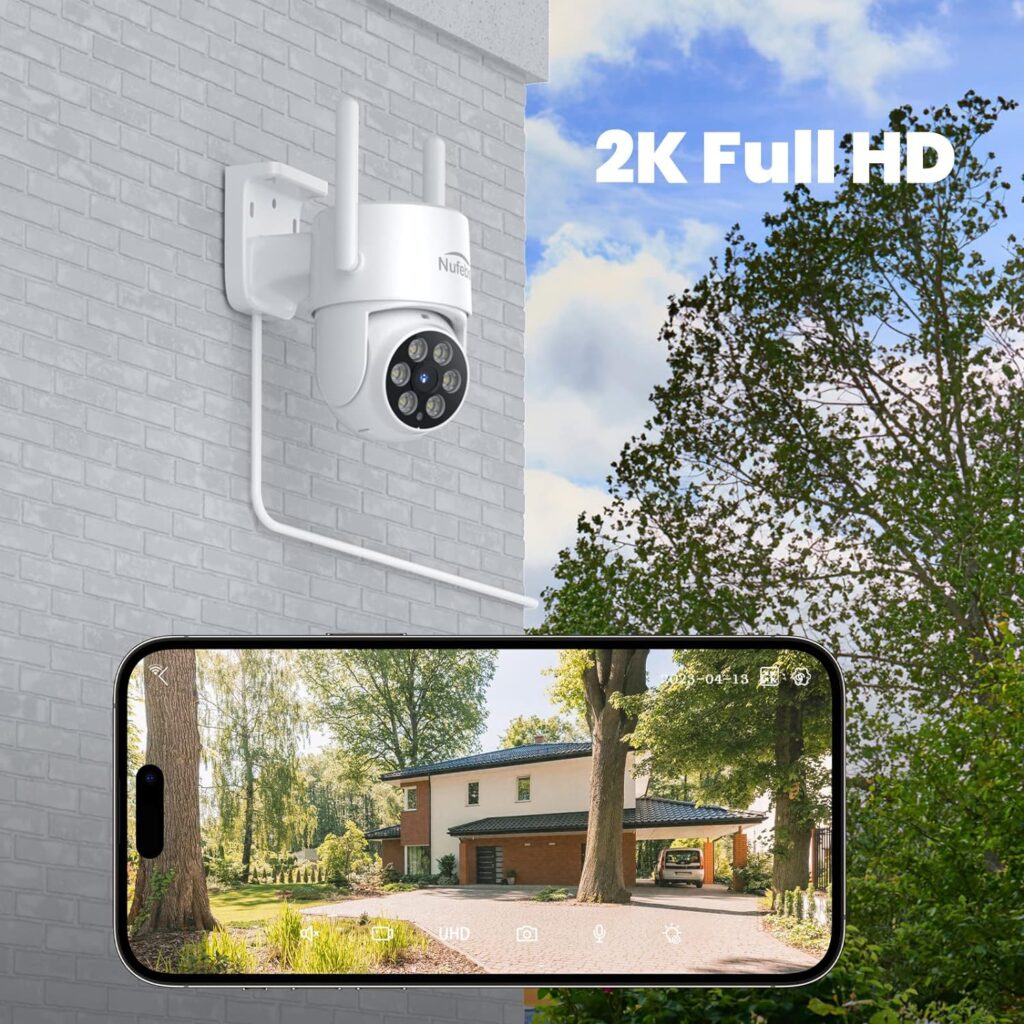 NUFEBS Security Camera 2K/4MP HD Dome Camera Pan/Tilt 355° Surveillance Camera with Spotlight Night Vision Motion Detection Siren WiFi Remote Two-Way Audio Waterproof