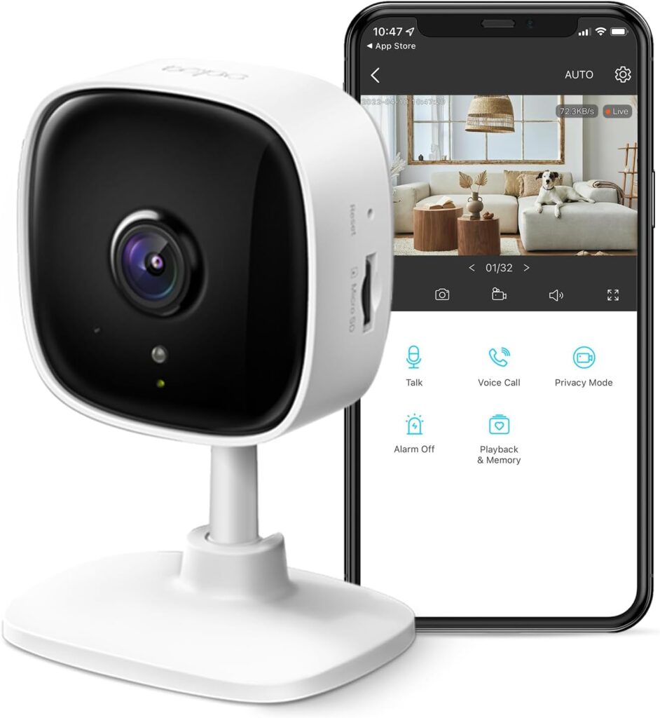 TP-Link Tapo 2K Indoor Security Camera for Baby Monitor, Dog Camera w/ Motion Detection, 2-Way Audio Siren, Night Vision, Cloud  SD Card Storage(Up to 256 GB), Works w/ Alexa  Google Home(Tapo C110)